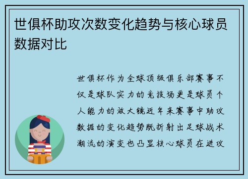 世俱杯助攻次数变化趋势与核心球员数据对比